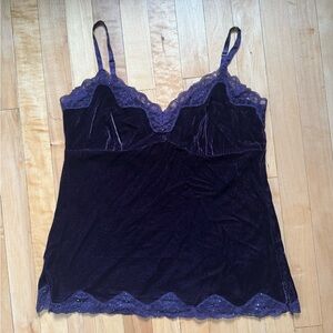 Karen Kane Deep Purple Velvet Lace Camisole Beaded Top